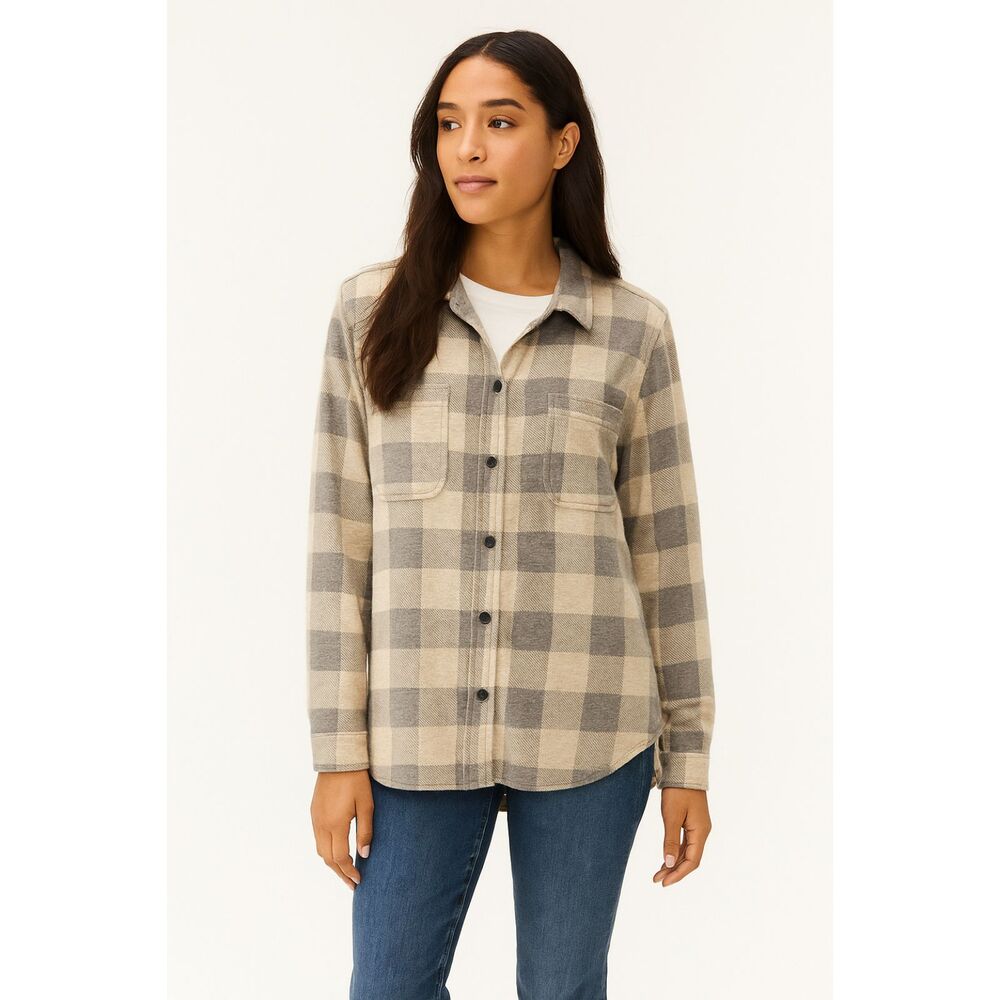 QUINCE Gray White Flannel Button Up Shirt Top  Women's Size Large